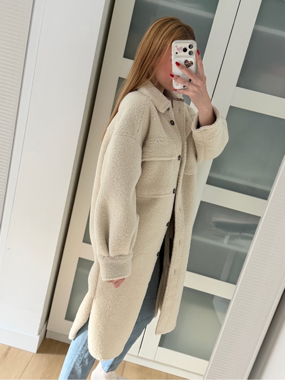 H&M Cream Teddy Sherpa Longline Jacket